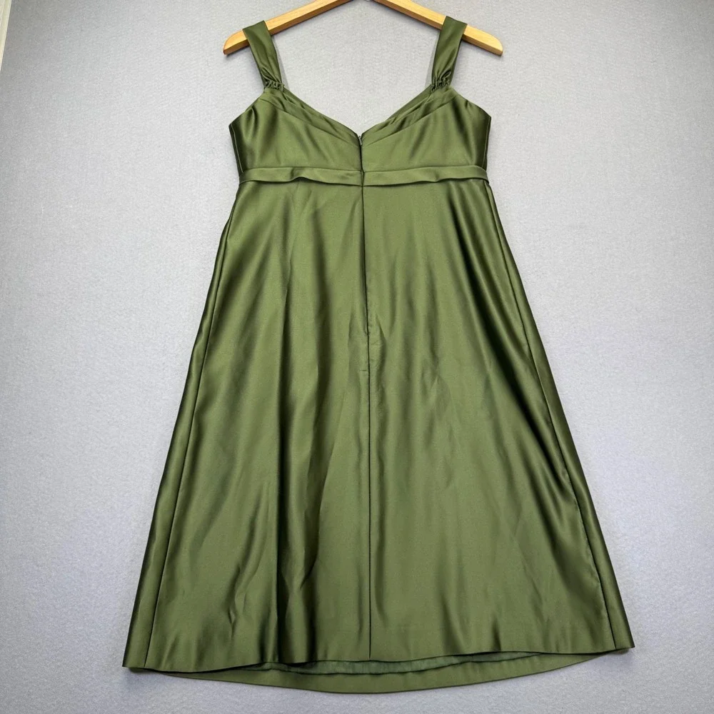Melissa Sweet Olive Green Satin Empire Waist Bow‎ Cocktail Dress Womens Size 4